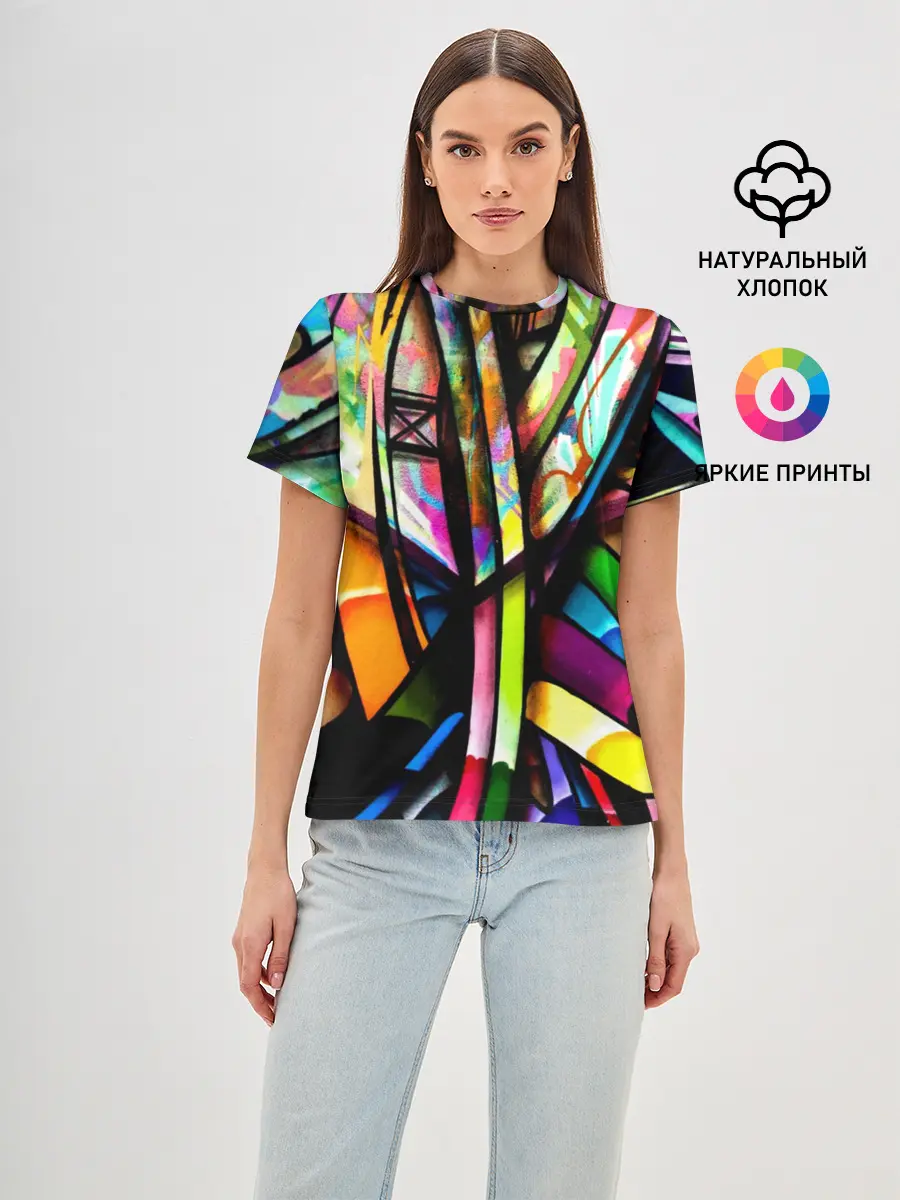 Женская базовая футболка / Красочное граффити