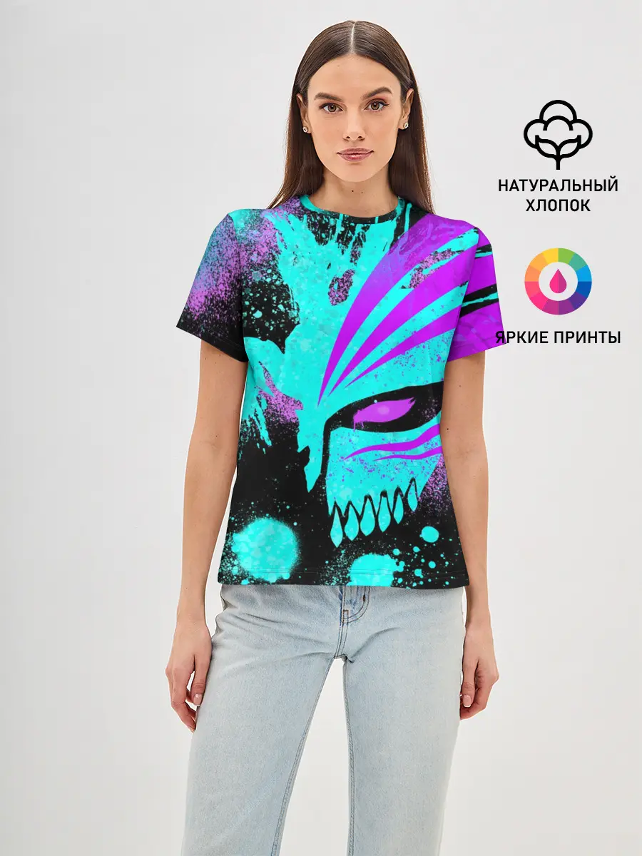 Женская базовая футболка / БЛИЧ МАСКА ПУСТОГО НЕОН