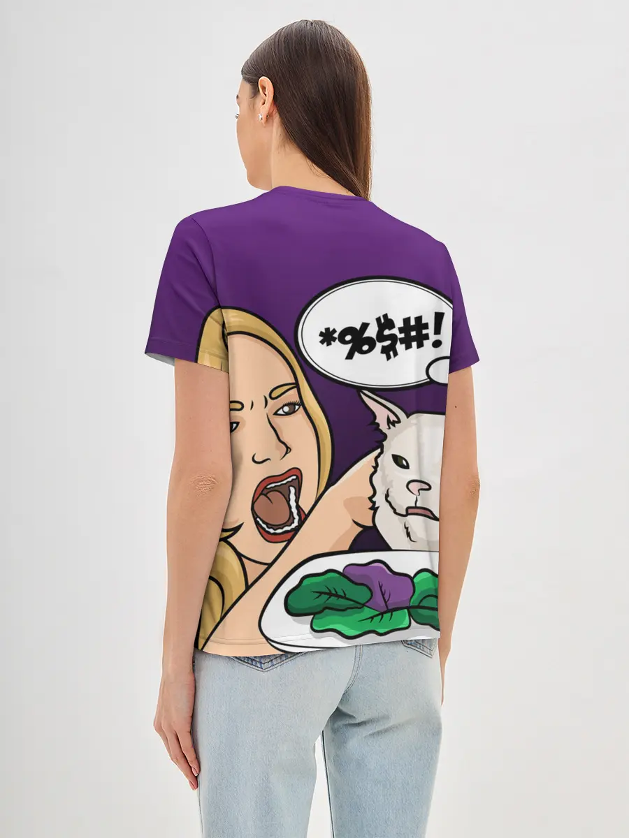 Женская базовая футболка / Woman yelling at a cat