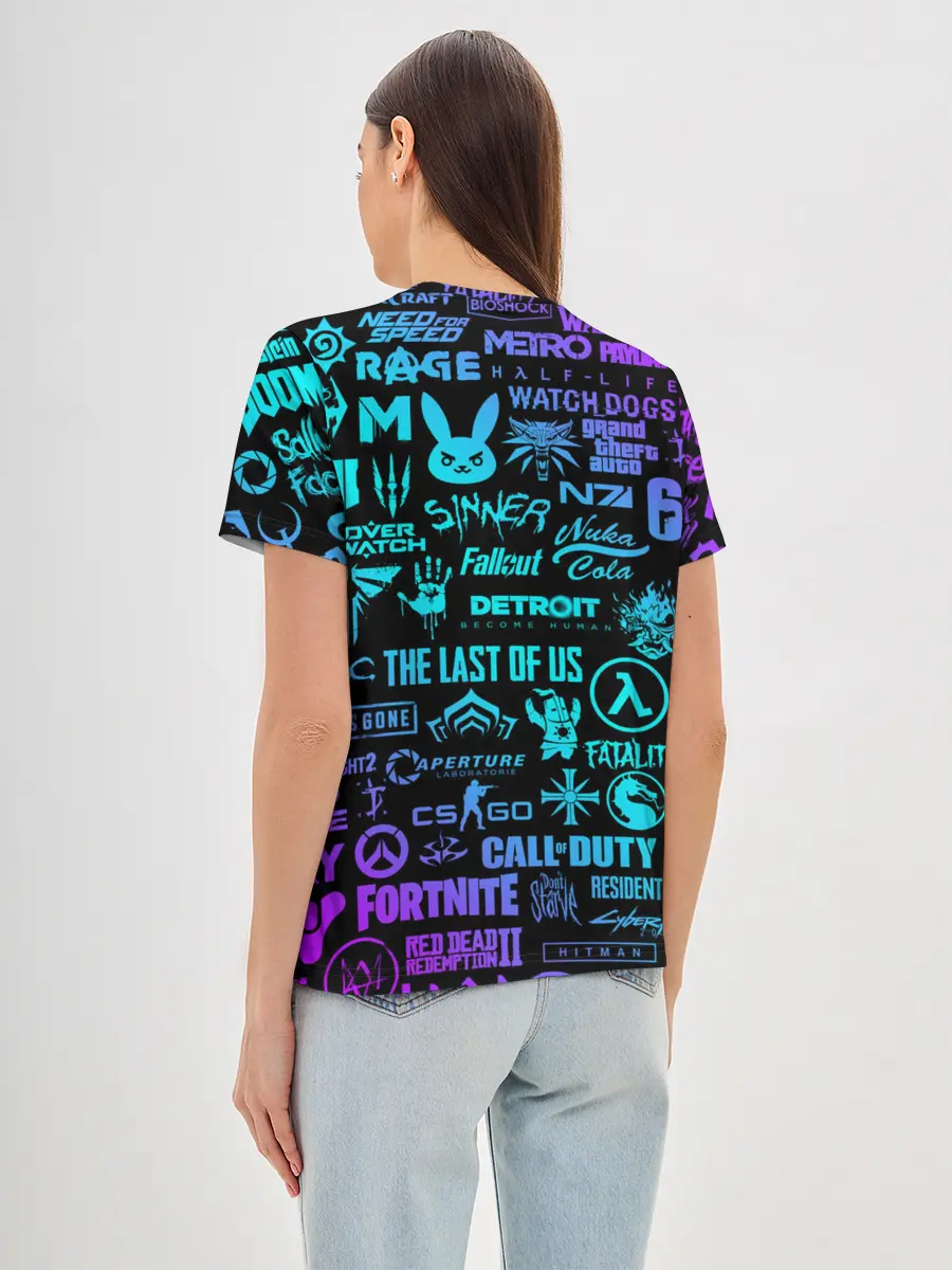 Женская базовая футболка / ЛОГОТИПЫ ИГР НЕОН / NEON GAMES LOGO