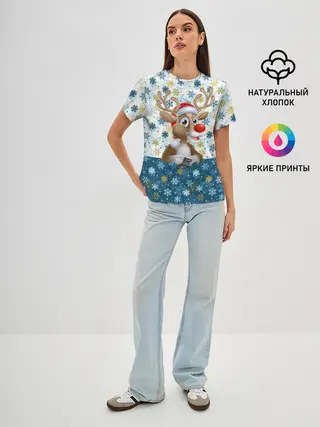 Женская базовая футболка / Весёлый Оленёнок