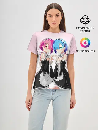 Женская базовая футболка / Re:Zero. Рем и Рам