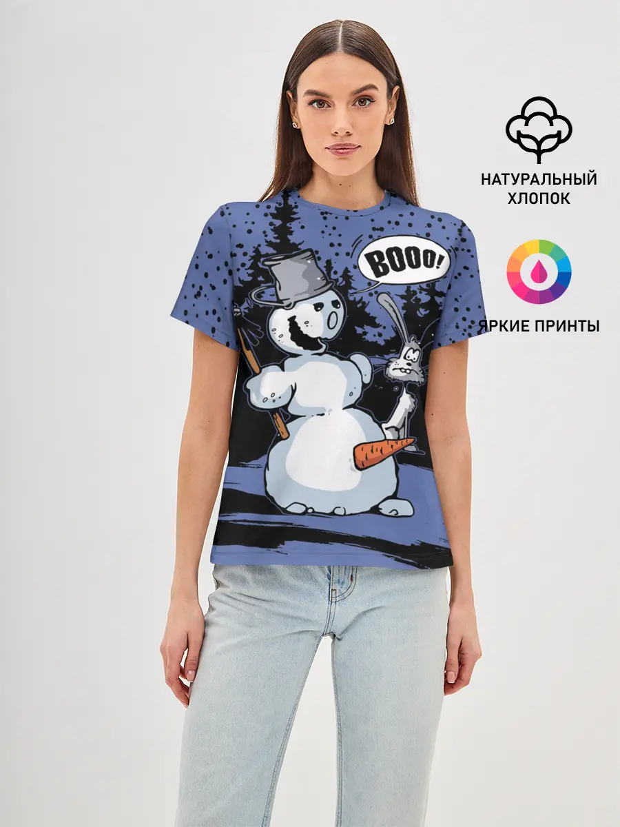Женская базовая футболка / Снеговик на Хэллоуин