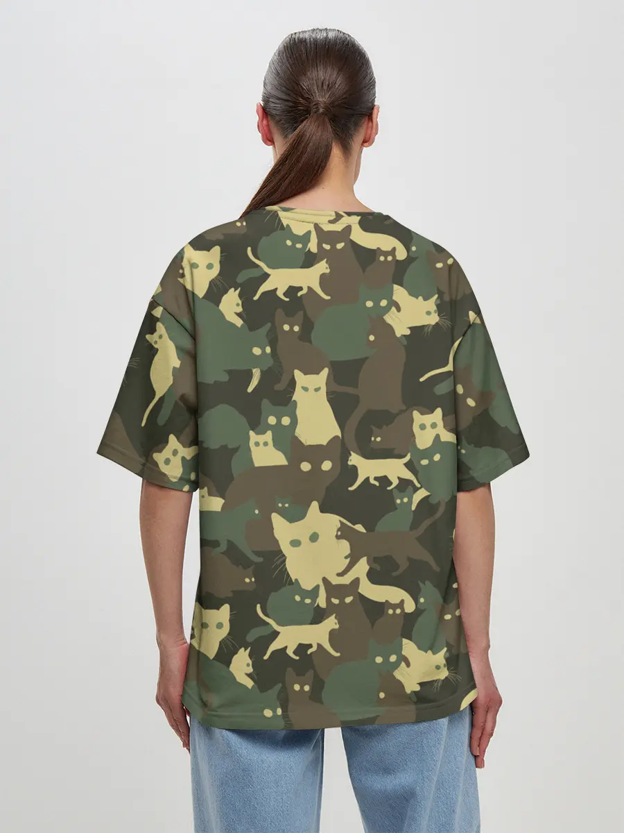 Женская футболка оверсайз / Кошачий камуфляж