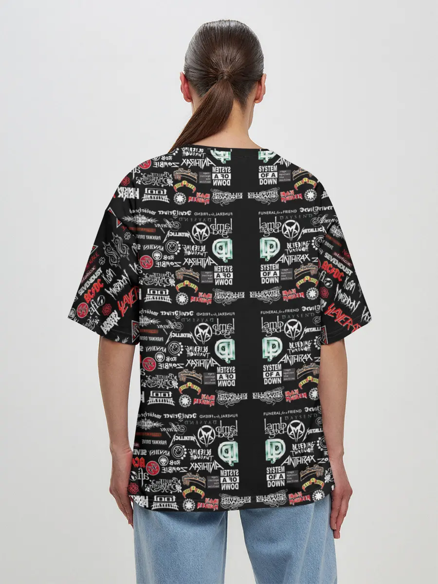 Женская футболка оверсайз / ЛОГОТИПЫ РОК ГРУПП