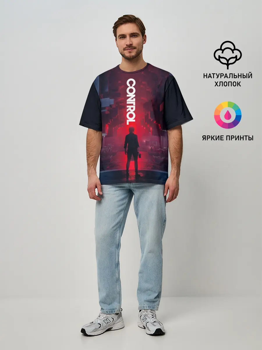 Мужская футболка оверсайз / Control лого над Героиней