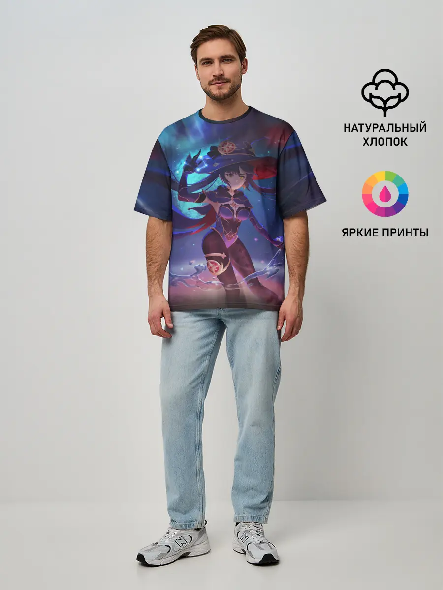 Мужская футболка оверсайз / Mona | Genshin Impact | Геншин Импакт