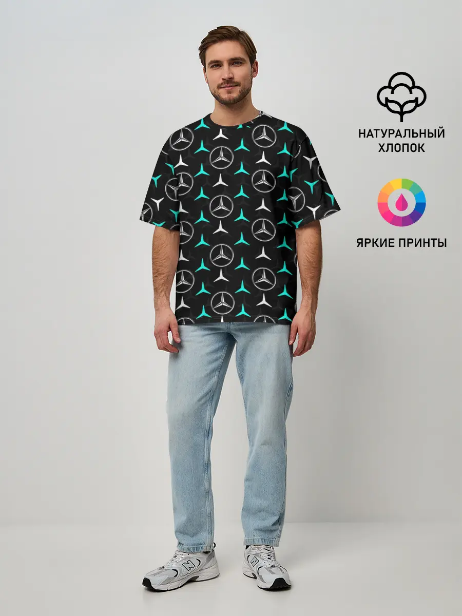 Мужская футболка оверсайз / MERCEDES BENZ УЗОР
