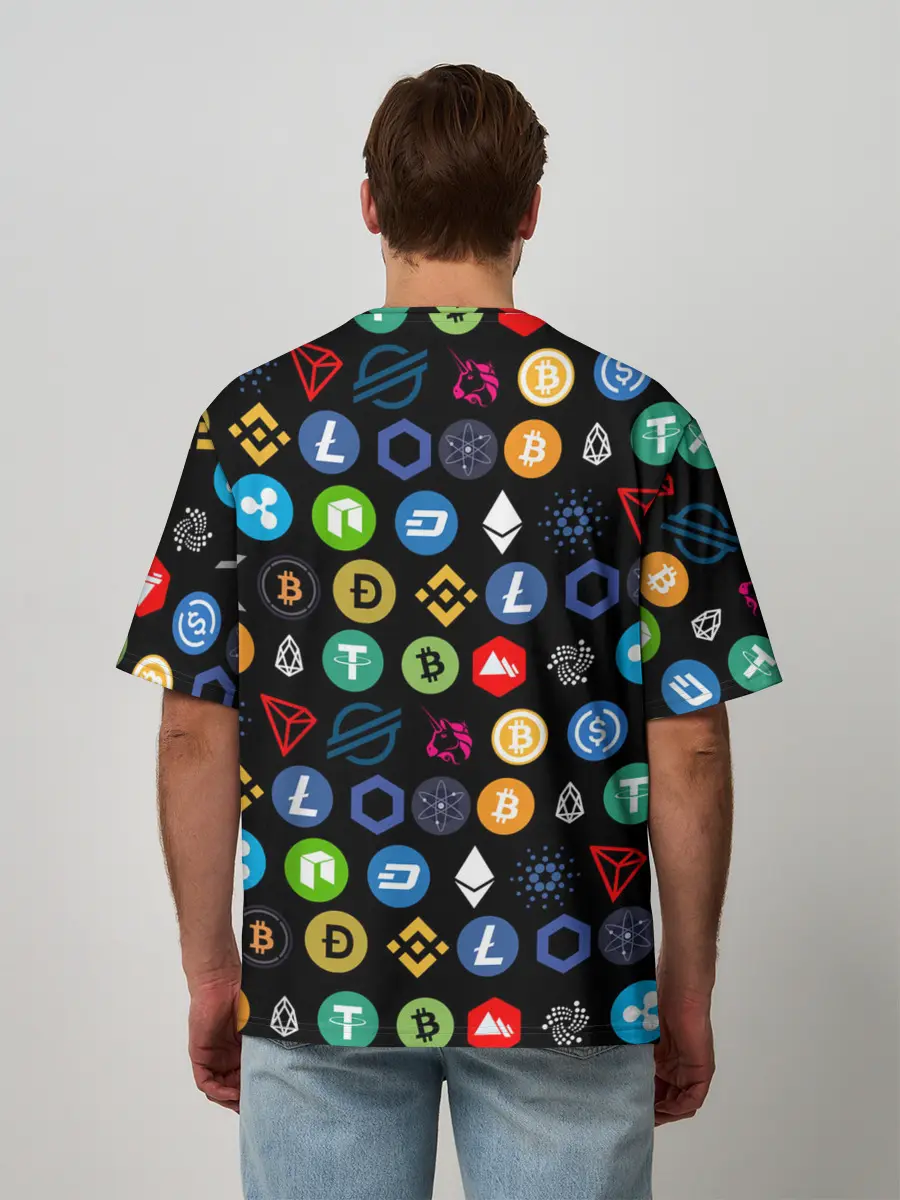 Мужская футболка оверсайз / ЛОГОТИПЫ КРИПТОВАЛЮТ | CRYPTOCURRENCIES