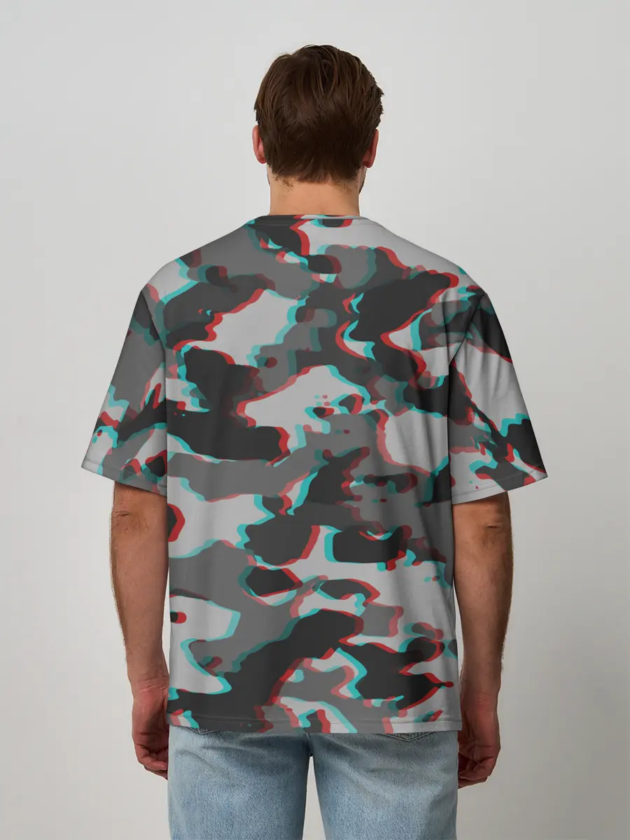 Мужская футболка оверсайз / Серый камуфляж