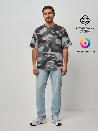 Мужская футболка оверсайз / Серый камуфляж