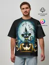 Мужская футболка оверсайз / Хэллоуин Кот