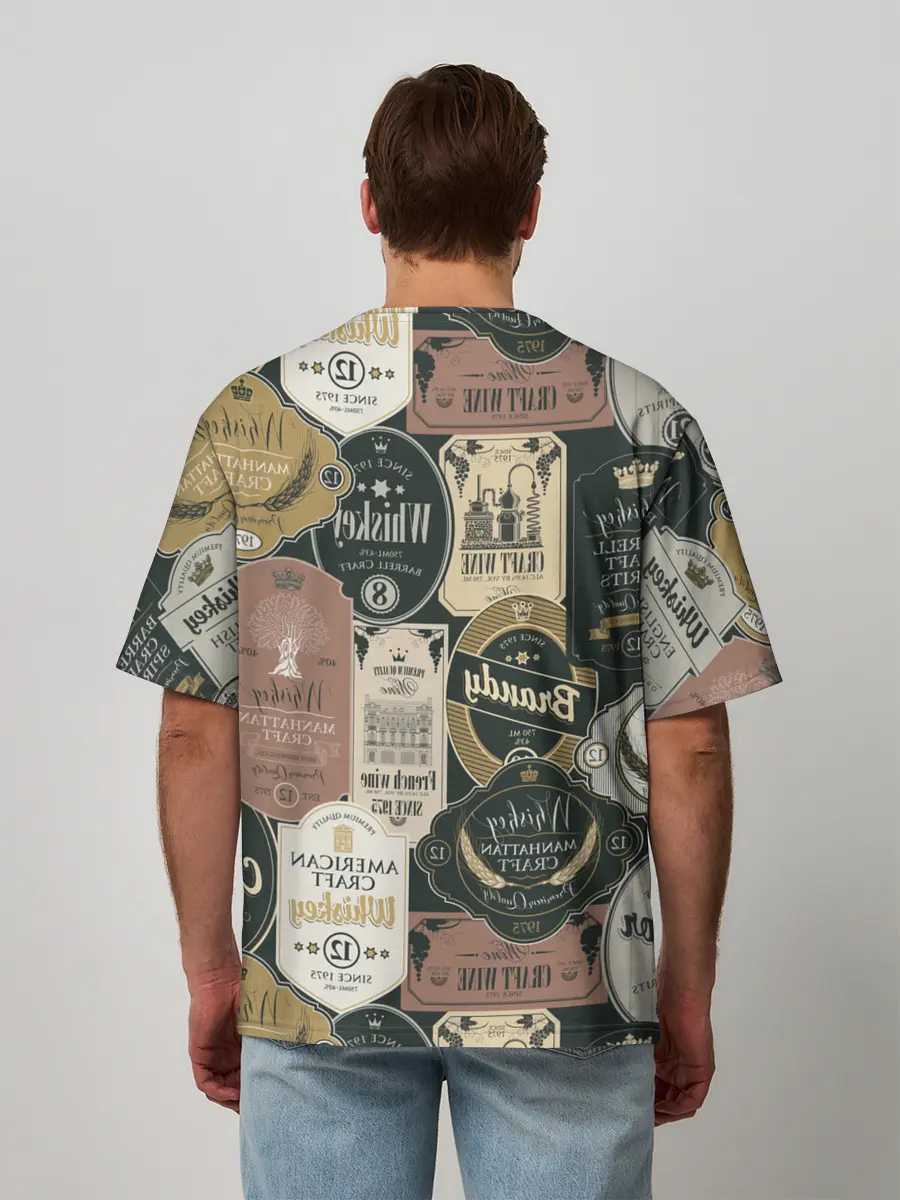 Мужская футболка оверсайз / Этикетки мира Виски