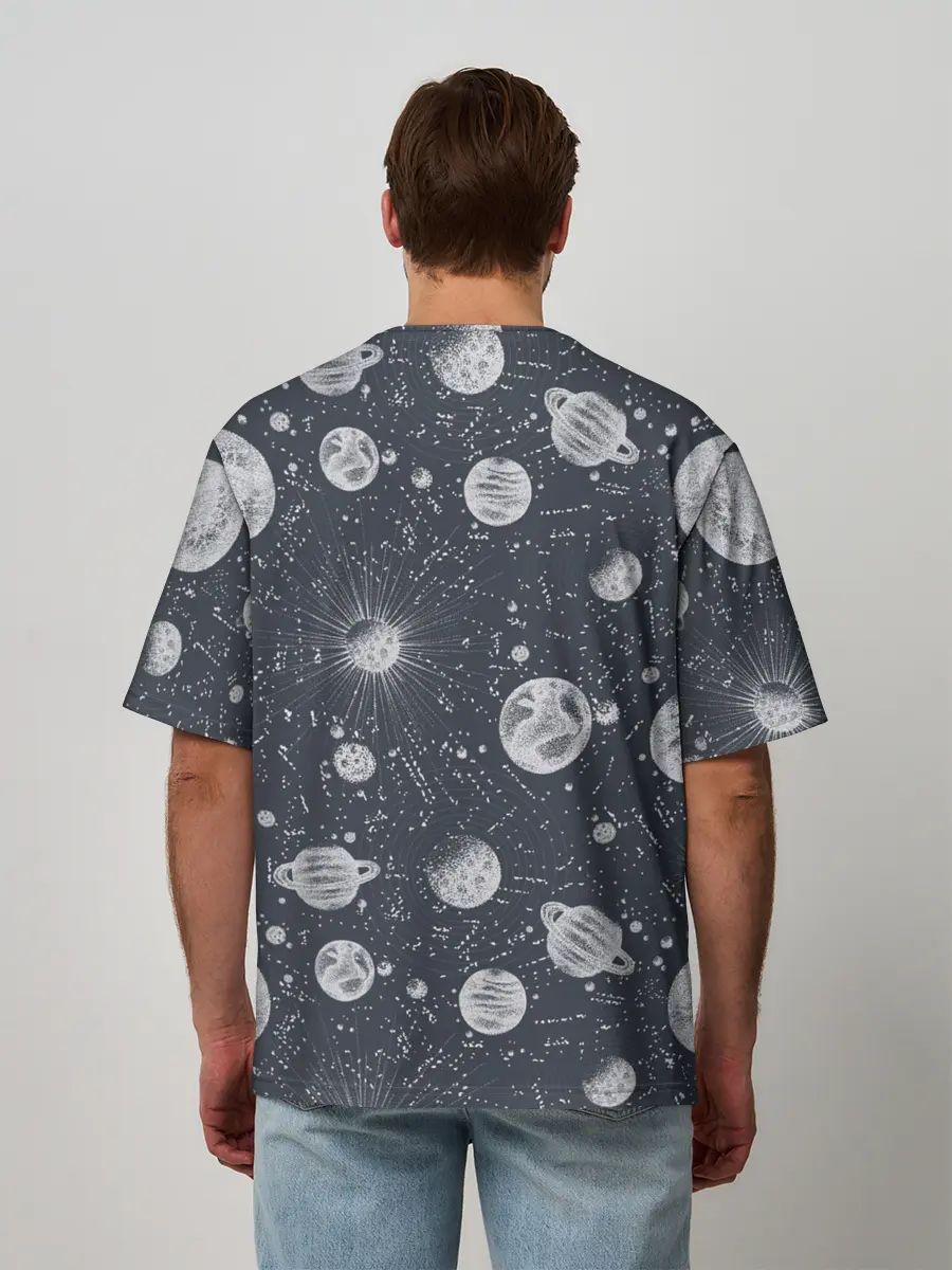 Мужская футболка оверсайз / Звезды, планеты и созвездия