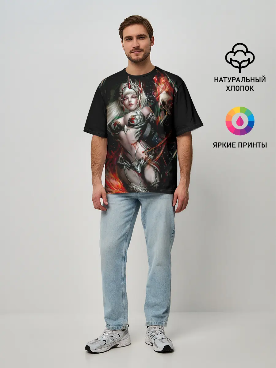 Мужская футболка оверсайз / Ведьма с красными глазами