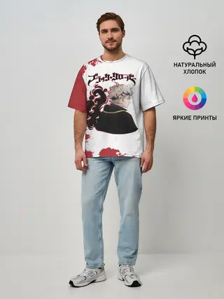 Мужская футболка оверсайз / Аста Чёрный клевер красный дым