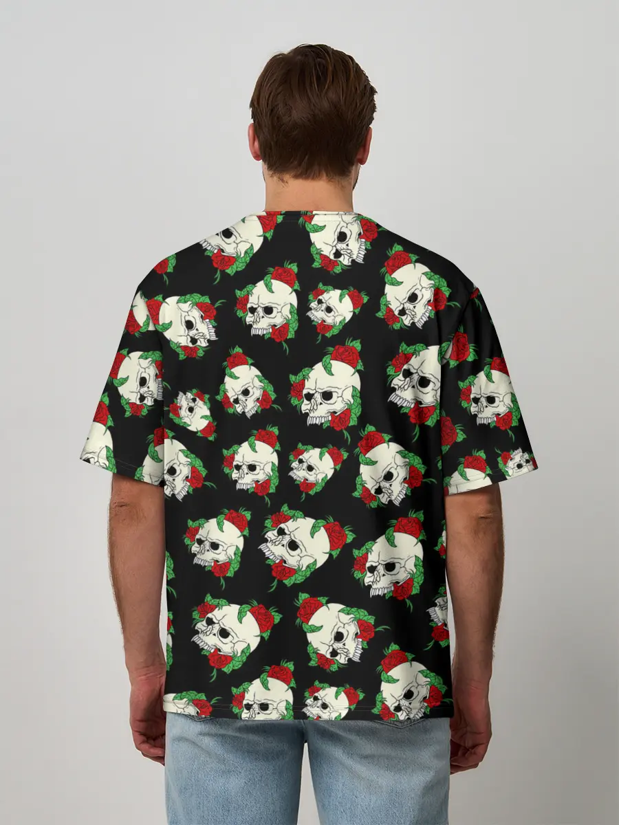 Мужская футболка оверсайз / Черепа и розы / Skull and Roses