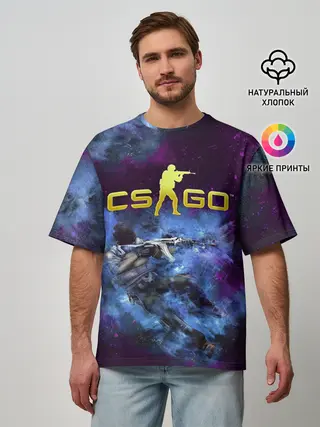 Мужская футболка оверсайз / CS GO Blue smoke