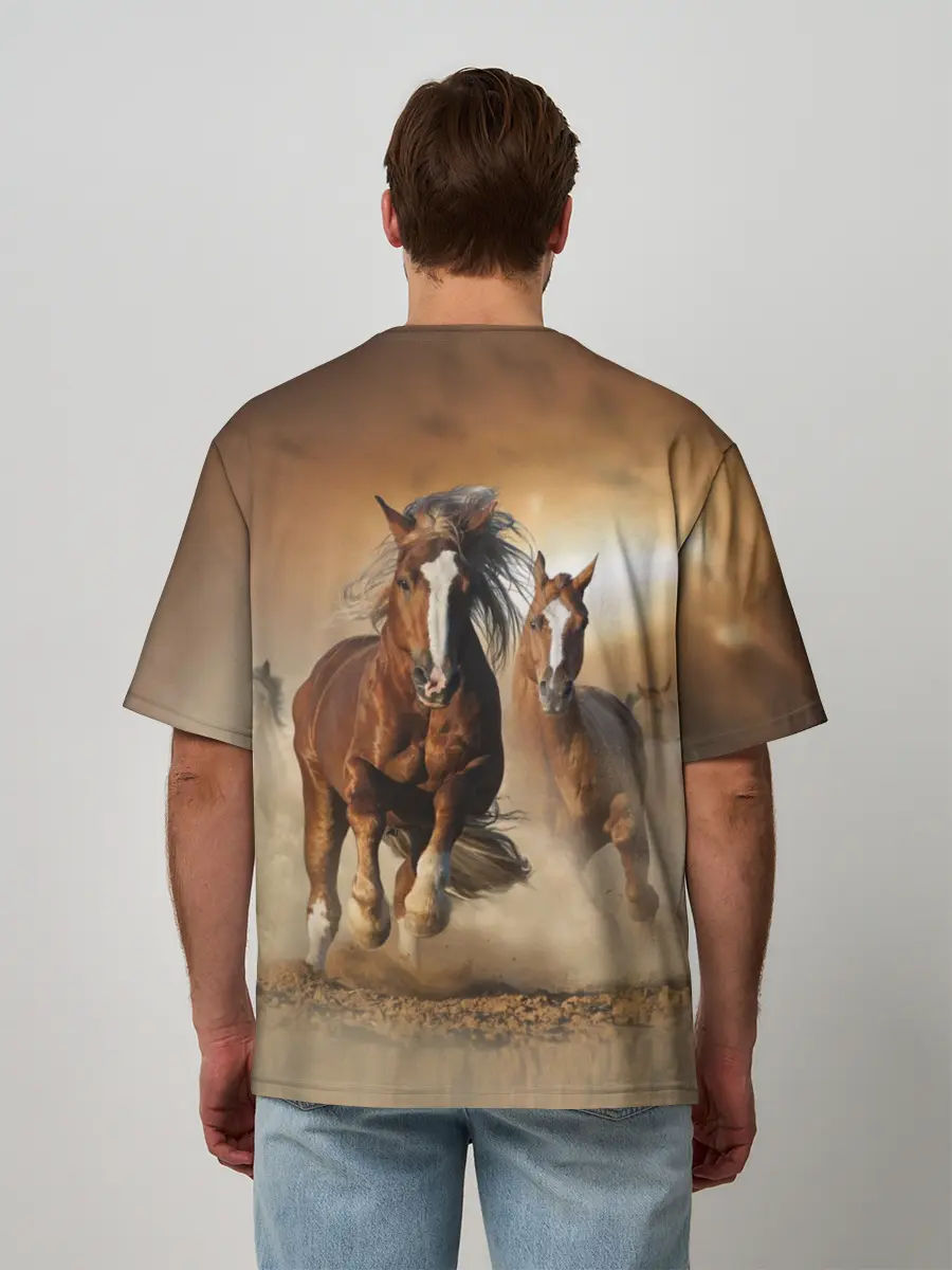 Мужская футболка оверсайз / Бегущие лошади