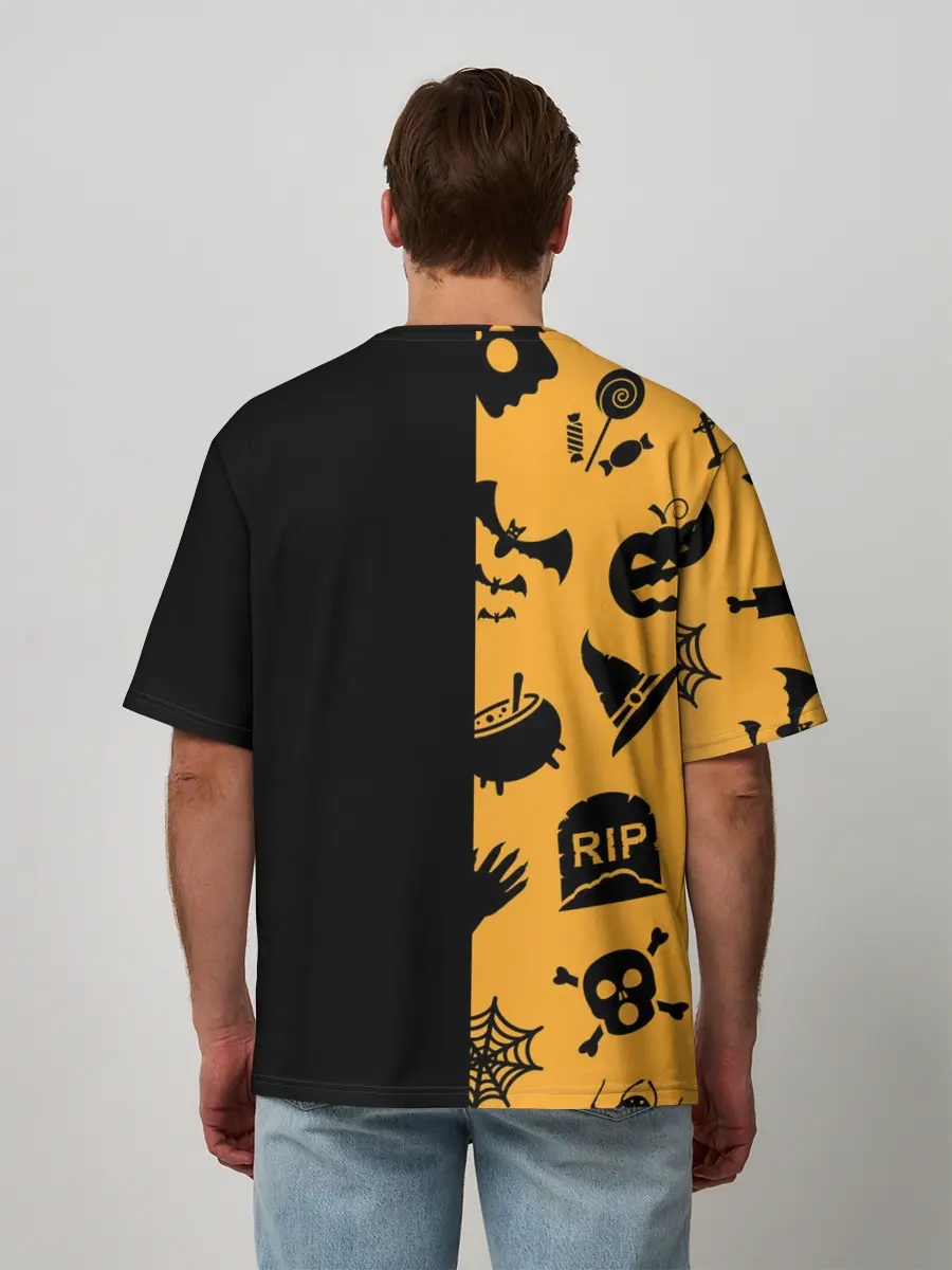 Мужская футболка оверсайз / ЧЕРНО-ОРАНЖЕВЫЙ ХЭЛЛОУИН