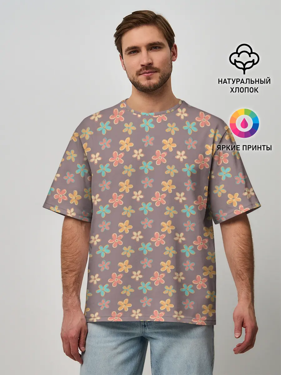 Мужская футболка оверсайз / Цветы | Разные