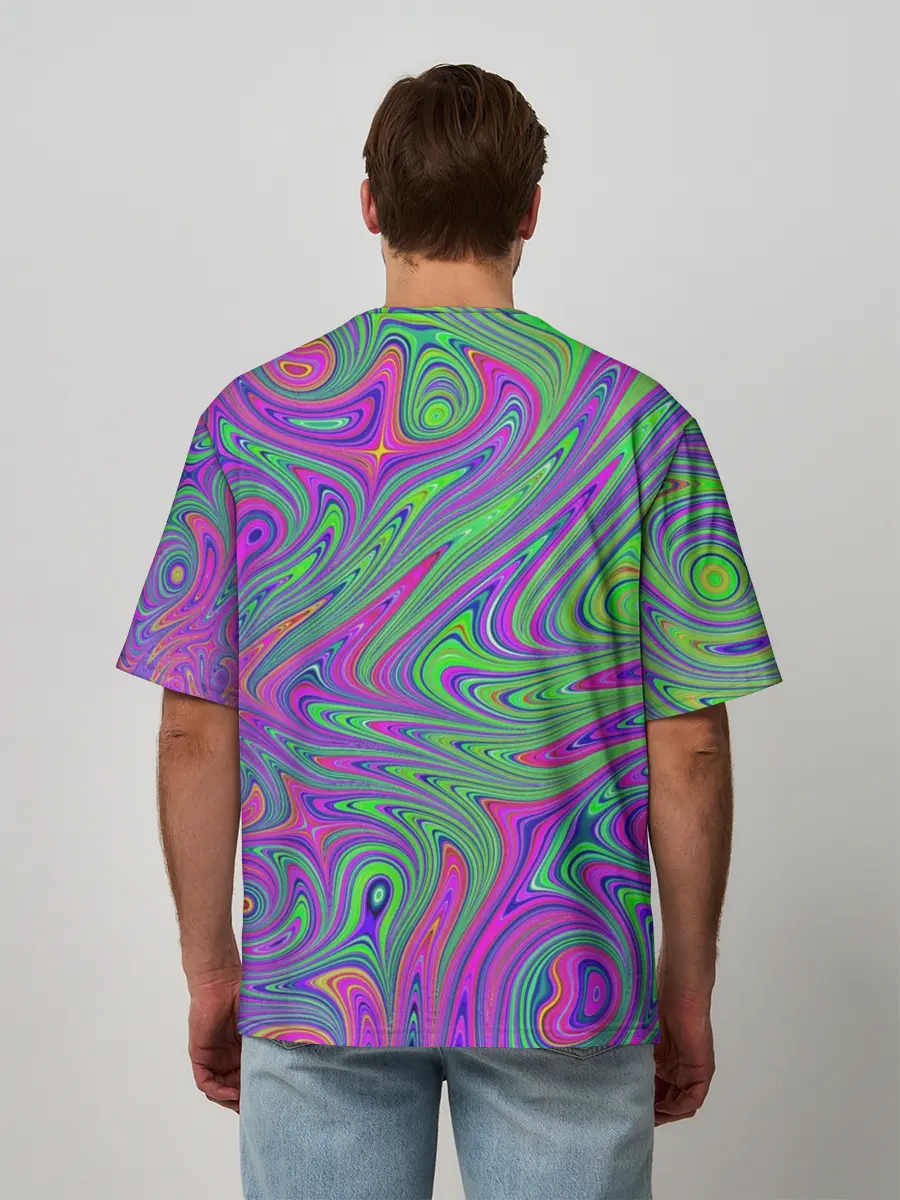 Мужская футболка оверсайз / Неоновый абстрактный узор
