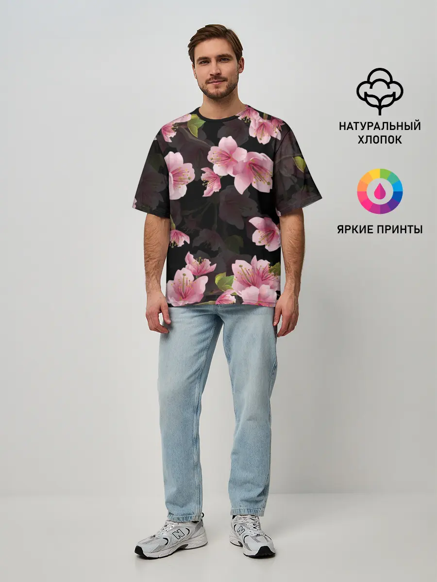 Мужская футболка оверсайз / САКУРА ВИШНЯ
