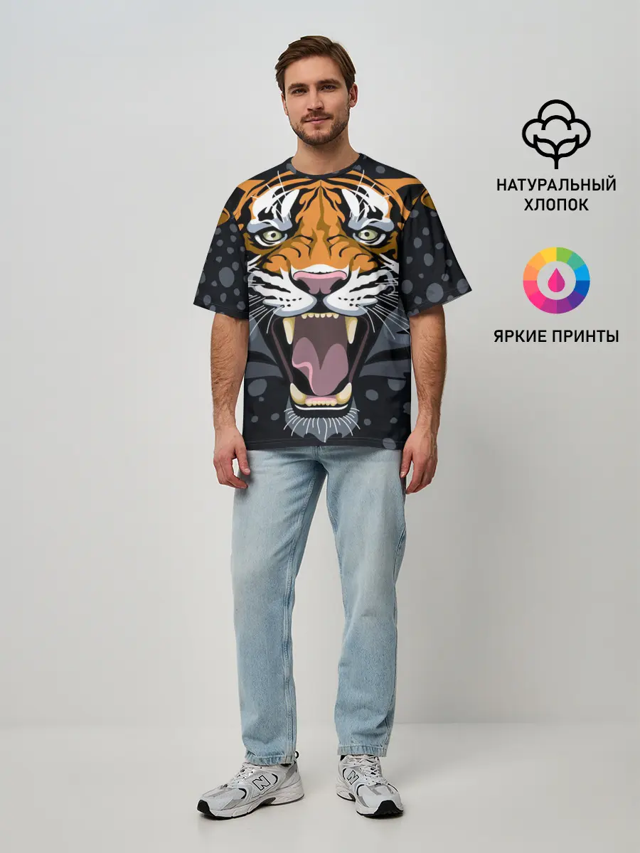 Мужская футболка оверсайз / Амурский тигр в ночи