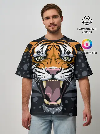 Мужская футболка оверсайз / Амурский тигр в ночи