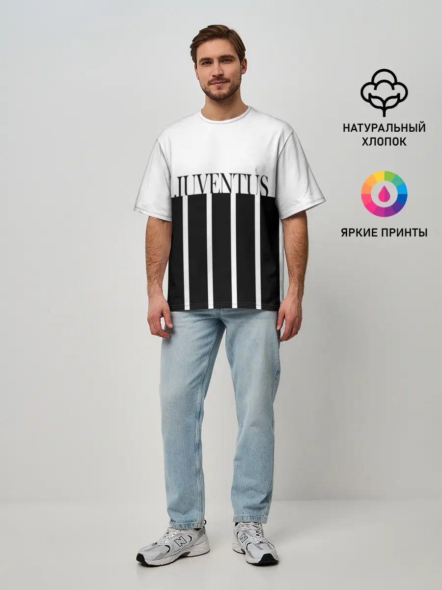 Мужская футболка оверсайз / Juventus | Tee Black and White