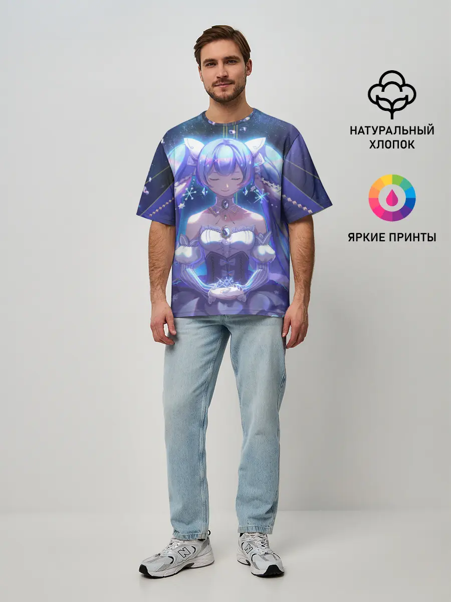 Мужская футболка оверсайз / Хатцуне Мику медитирует