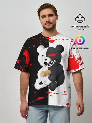 Мужская футболка оверсайз / monokuma с молотком