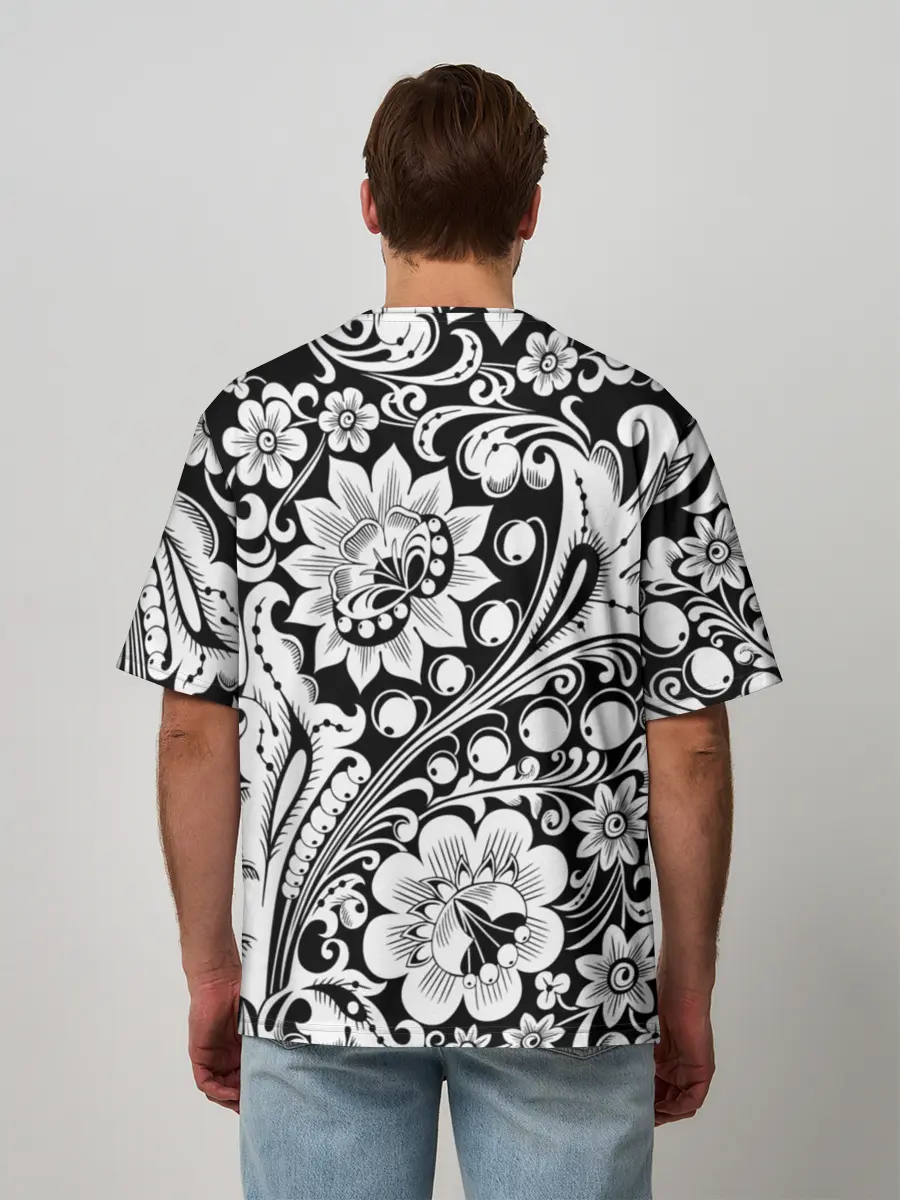 Мужская футболка оверсайз / Хохлома чб