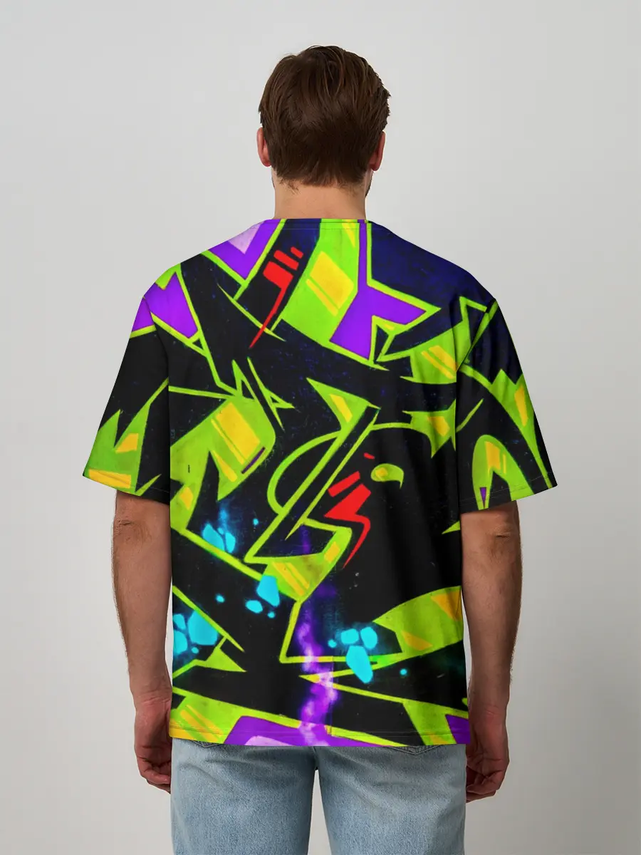 Мужская футболка оверсайз / Кислотное Граффити