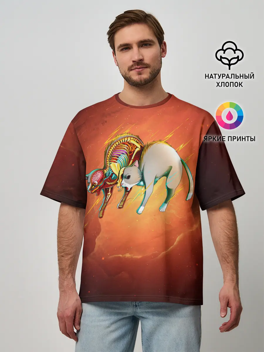 Мужская футболка оверсайз / Cat 50/50