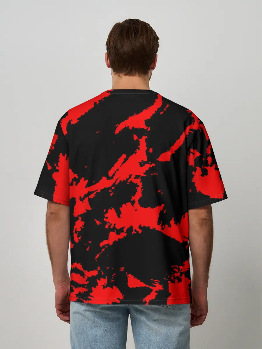 Мужская футболка оверсайз / Красный на черном