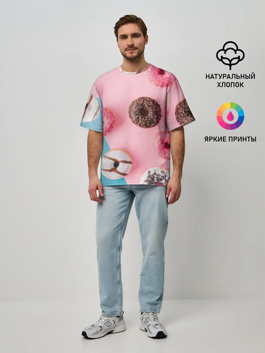 Мужская футболка оверсайз / пончики
