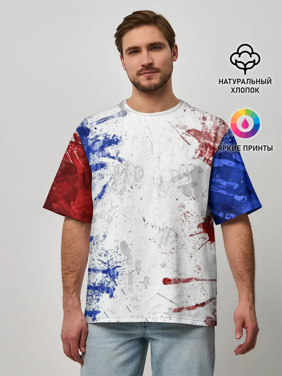 Мужская футболка оверсайз / BLUE WHITE & RED