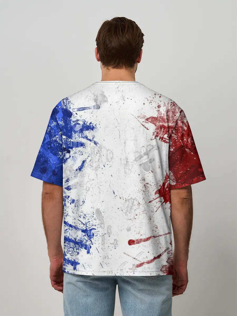 Мужская футболка оверсайз / BLUE WHITE & RED