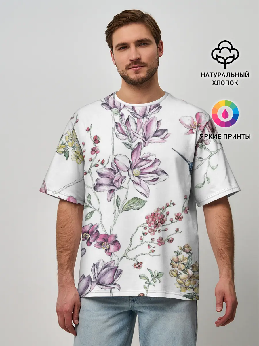 Мужская футболка оверсайз / Колибри