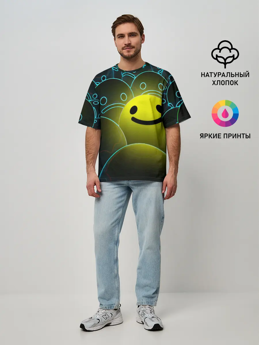 Мужская футболка оверсайз / НЕОНОВЫЕ СМАЙЛЫ