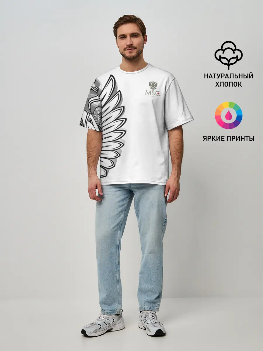 Мужская футболка оверсайз / Russia | MSKSide 3D Logo