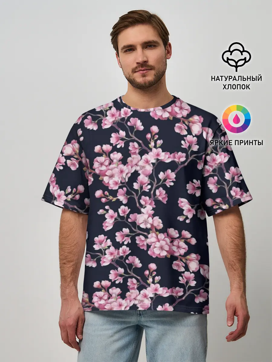 Мужская футболка оверсайз / Сакура