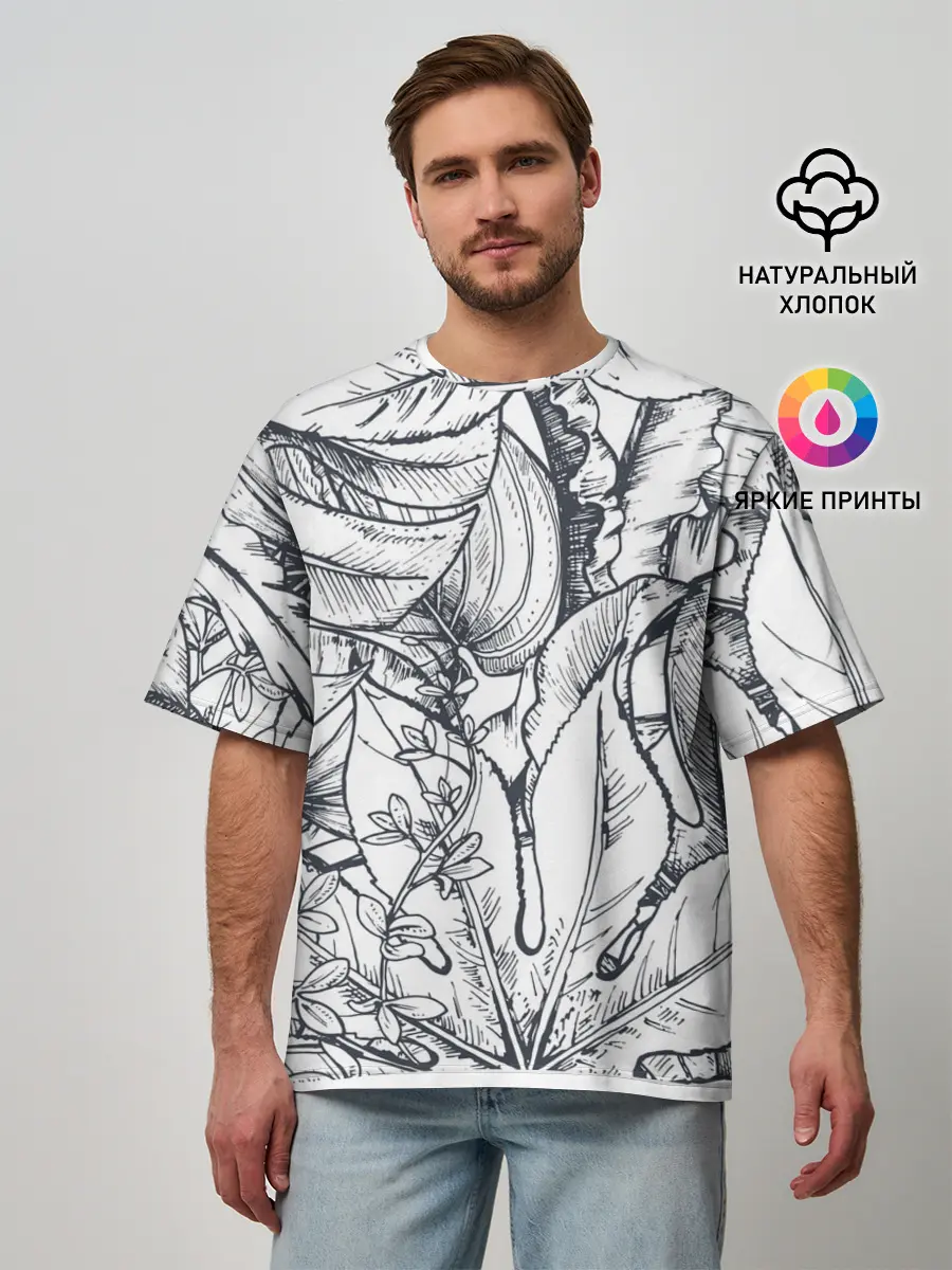 Мужская футболка оверсайз / Тропические листья