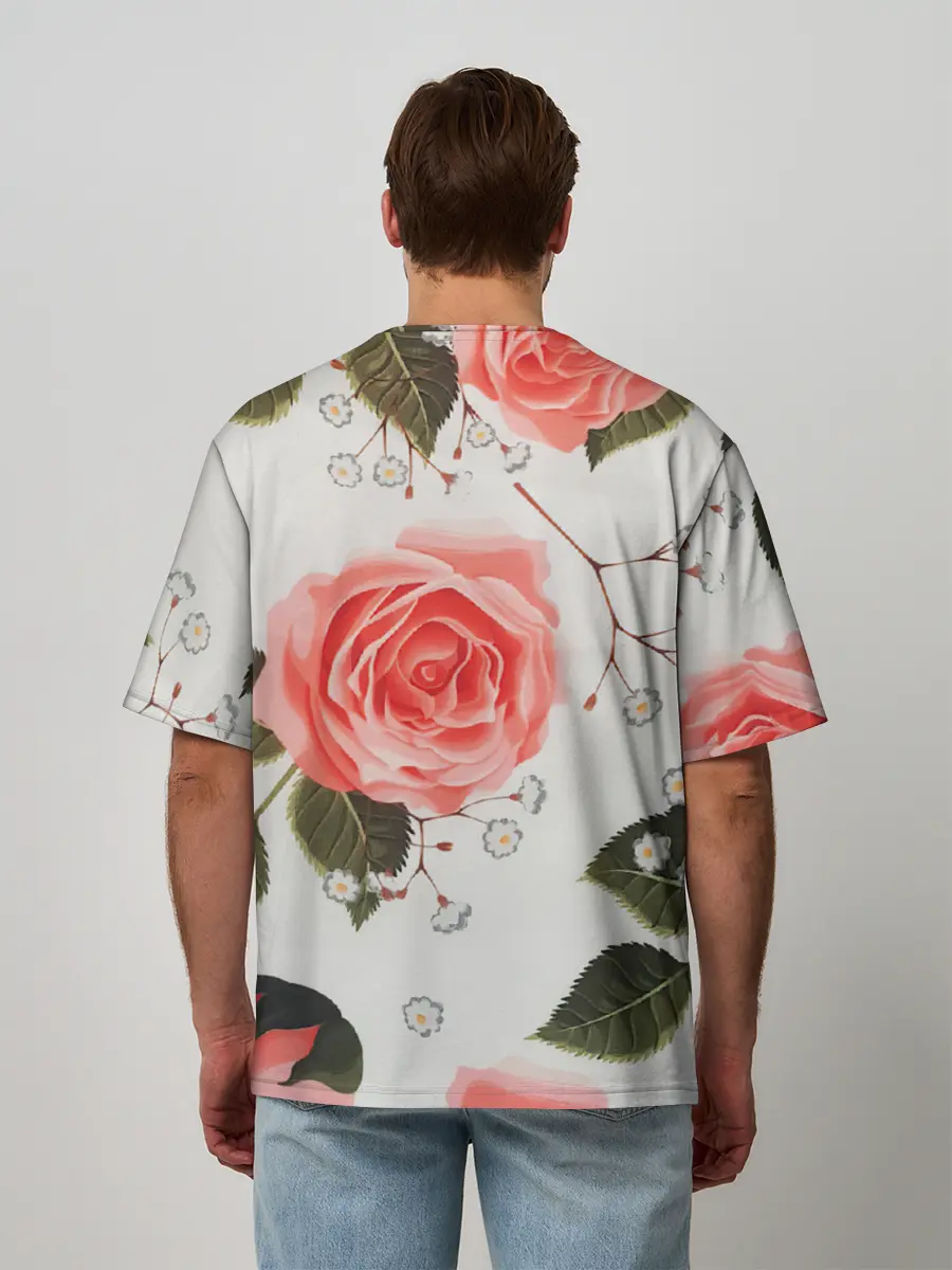 Мужская футболка оверсайз / Нежные розы