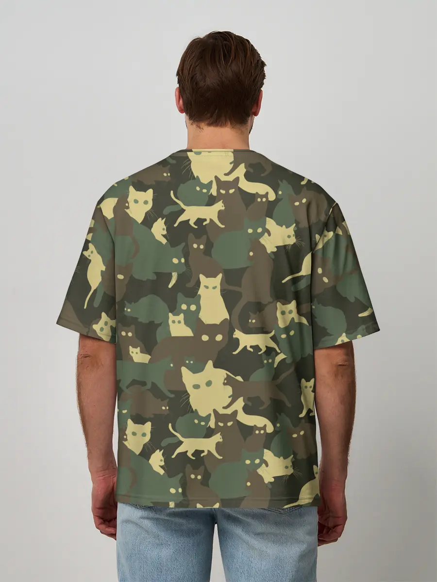 Мужская футболка оверсайз / Кошачий камуфляж