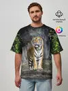 Мужская футболка оверсайз / ТИГР В ЛЕСУ
