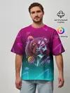 Мужская футболка оверсайз / RETRO CYBER BEAR NEON
