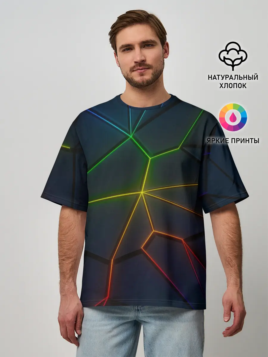 Мужская футболка оверсайз / НЕОНОВЫЕ ПЛИТЫ | 3D ПЛИТЫ