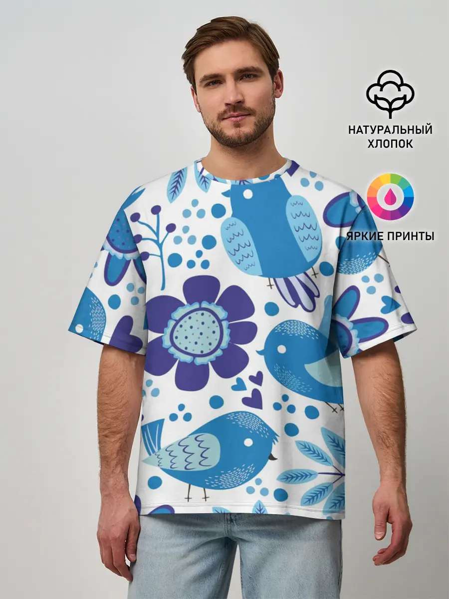 Мужская футболка оверсайз / Воробушки